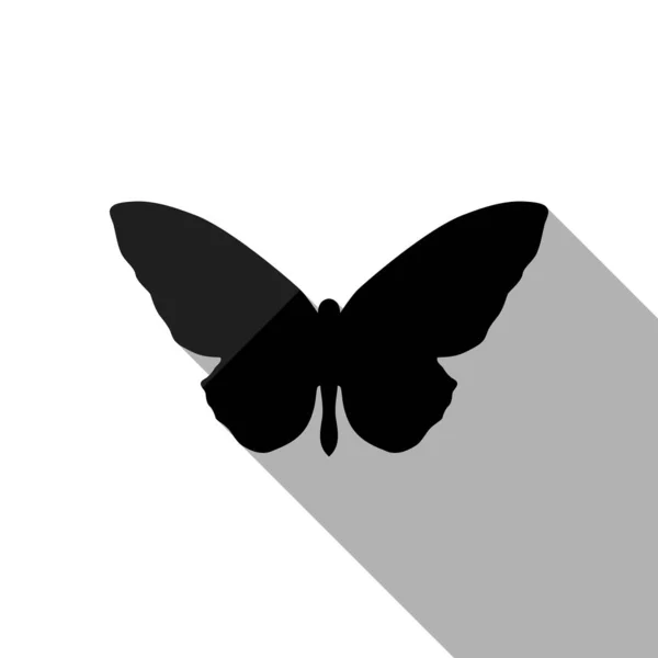 Icono Mariposa Objeto Negro Con Sombra Larga Sobre Fondo Blanco — Vector de stock