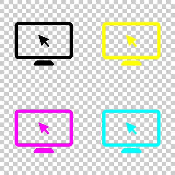 데스크톱 컴퓨터와 마우스 화살표입니다 간단한 디지털 아이콘입니다 배경에서 Cmyk 아이콘의 — 스톡 벡터
