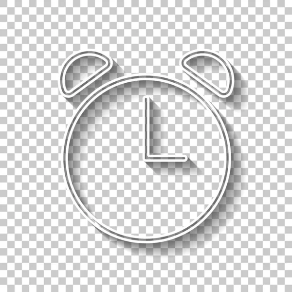 Reloj Despertador Esquema Lineal Delgado Señal Contorno Blanco Con Sombra — Vector de stock