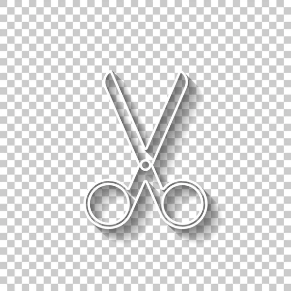 Scissors Icon White Outline Sign Shadow Transparent Background — Stock Vector