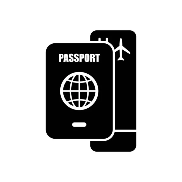 Passaporte Cartão Embarque Conceito Viagens Aéreas Ícone Preto Fundo Branco — Vetor de Stock