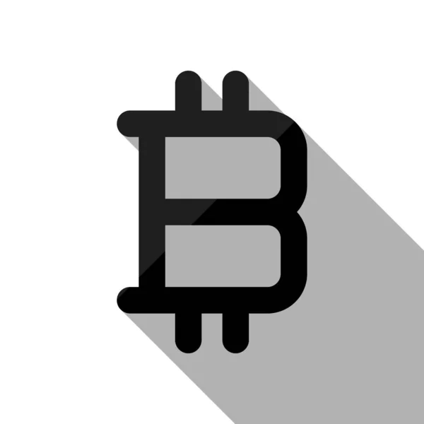 Bitcoin Symbol Einfaches Symbol Schwarzes Objekt Mit Langem Schatten Auf — Stockvektor