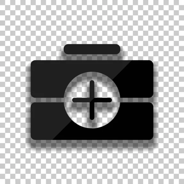 Аптечка Простая Иконка Значок Черного Стекла Мягкой Тенью Прозрачном Фоне — стоковый вектор