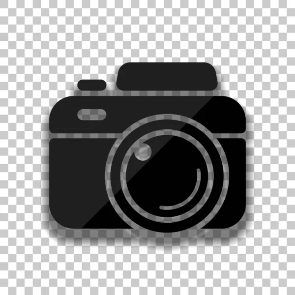 照片相机 简单的图标 黑色玻璃图标 透明背景上有柔和的阴影 — 图库矢量图片