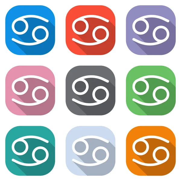 Signo Astrológico Cáncer Icono Simple Conjunto Iconos Blancos Cuadrados Colores — Vector de stock