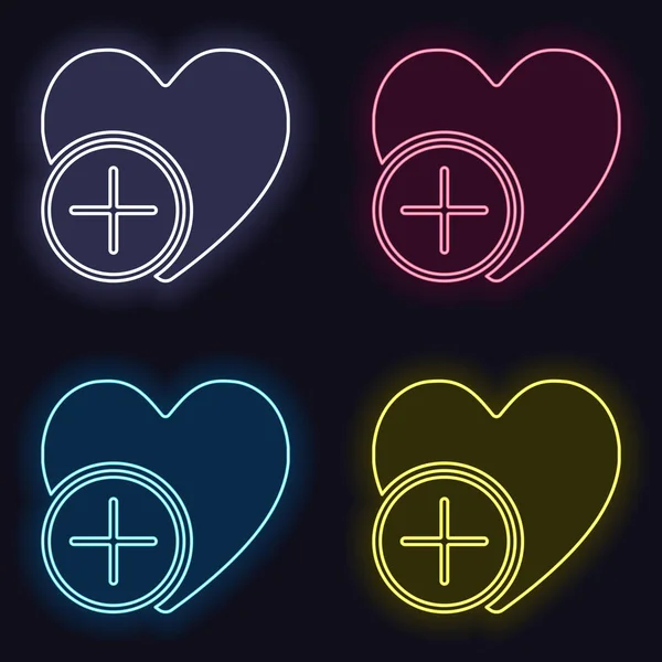心脏和加号 简单的剪影 一套时尚霓虹灯标志 黑暗背景上的赌场风格 无缝模式 — 图库矢量图片