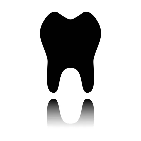 Diş Basit Simgesi Siyah Beyaz Arka Plan Ayna Yansıması Simgesiyle — Stok Vektör