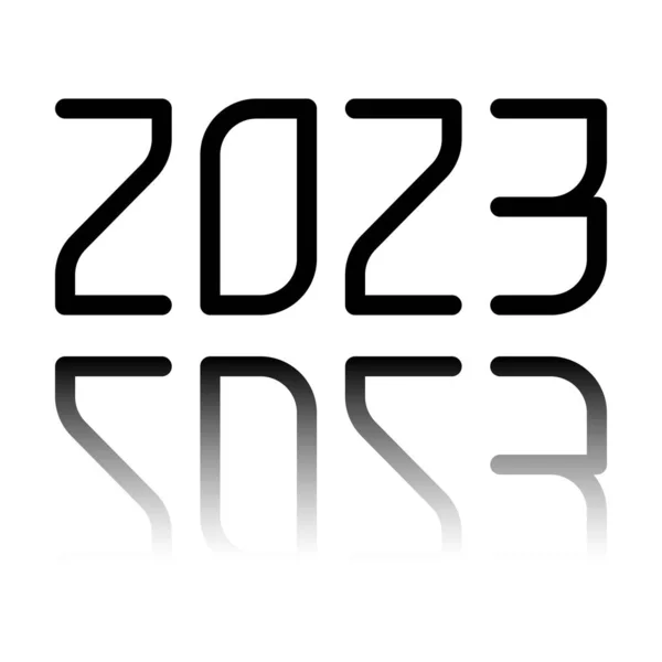 2023 Pictograma Numărul Mulţi Ani Pictograma Neagră Reflecție Oglindă Fundal — Vector de stoc