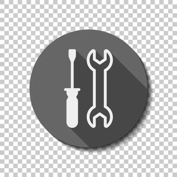 Reparatie Service Moersleutel Schroevendraaier Tools Witte Vlakke Pictogram Met Lange — Stockvector