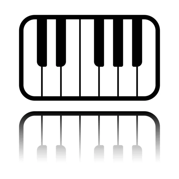 Icône Clavier Piano Icône Noire Avec Réflexion Miroir Sur Fond — Image vectorielle
