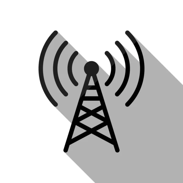 Ícone Torre Rádio Estilo Linear Objeto Preto Com Sombra Longa —  Vetores de Stock