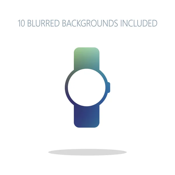 Hand smart watch with round display. Technology icon. Colorful logo concept with simple shadow on white. 10 different blurred backgrounds included