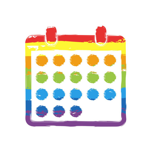 simple calendar icon. Drawing sign with LGBT style, seven colors of rainbow (red, orange, yellow, green, blue, indigo, violet