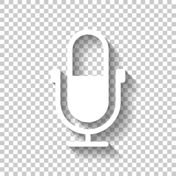 Simple Icône Microphone Icône Blanche Avec Ombre Sur Fond Transparent — Image vectorielle