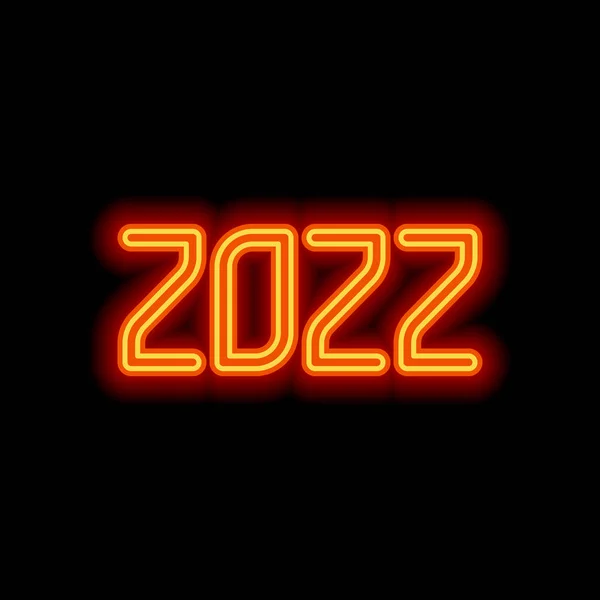 2022 Number Icon Happy New Year Orange Neon Style Black — Stock Vector