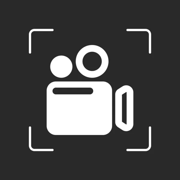 Eenvoudig Video Camera Icoontje Wit Object Camera Autofocus Donkere Achtergrond — Stockvector