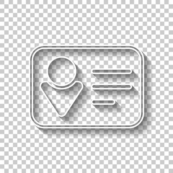 Identifikační Kartu Ikona Lineární Styl Bílý Obrys Symbol Stínem Průhledném — Stockový vektor