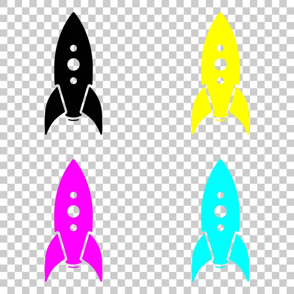 Roket fırlatma simgesi. Cmyk simgeleri şeffaf arka plan üzerinde renkli dizi.
