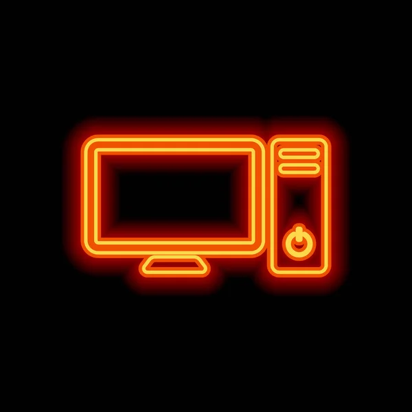 Computador Pessoal Unidade Sistema Monitor Estilo Neon Laranja Fundo Preto —  Vetores de Stock