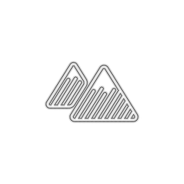 Mountains icon. Linear style with thin outline. Dotted outline silhouette with shadow on white background