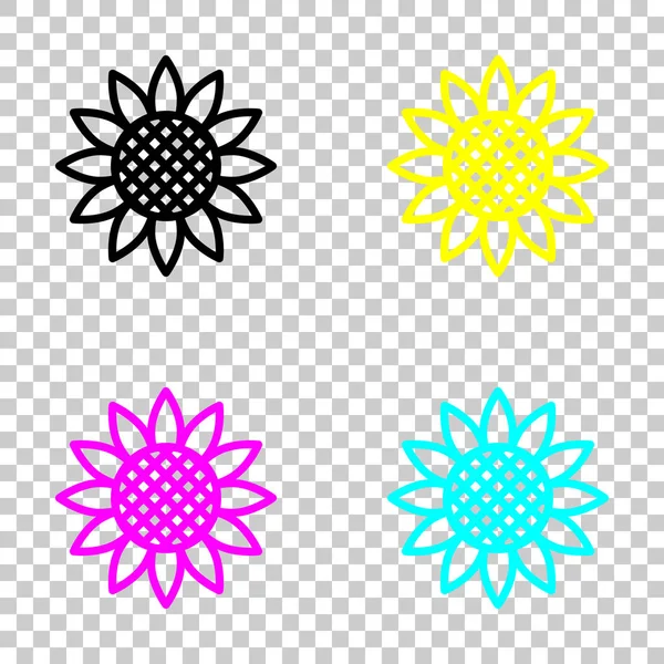 Ayçiçeği, bitki. Doğa simgesi. Cmyk simgeleri şeffaf arka plan üzerinde renkli dizi