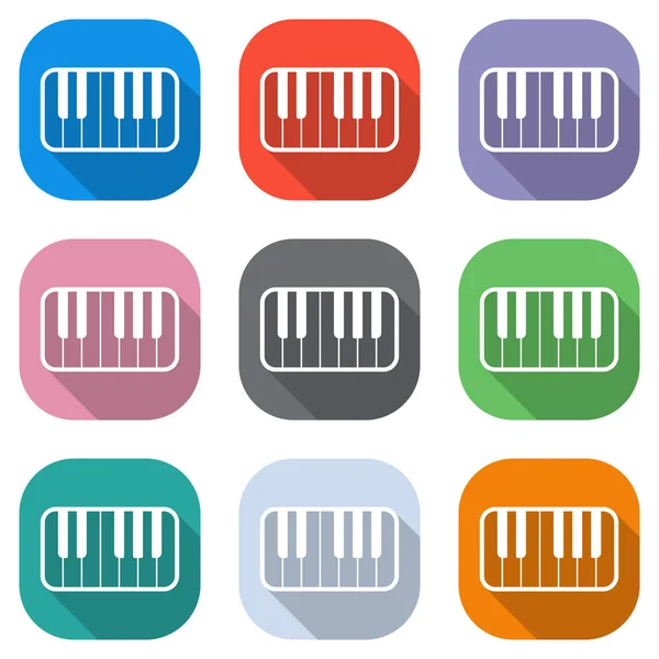 Ícone Teclado Piano Conjunto Ícones Brancos Quadrados Coloridos Para Aplicações — Vetor de Stock