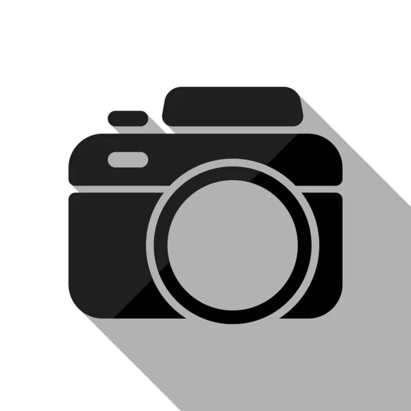 Фотоапарат Проста Іконка Чорний Єкт Довгою Тіні Білому Тлі — стоковий вектор