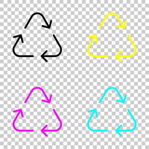Geri dönüşüm veya simgesini yeniden kullanabilirsiniz. İnce oklar, doğrusal tarzı. Cmyk simgeleri şeffaf arka plan üzerinde renkli dizi