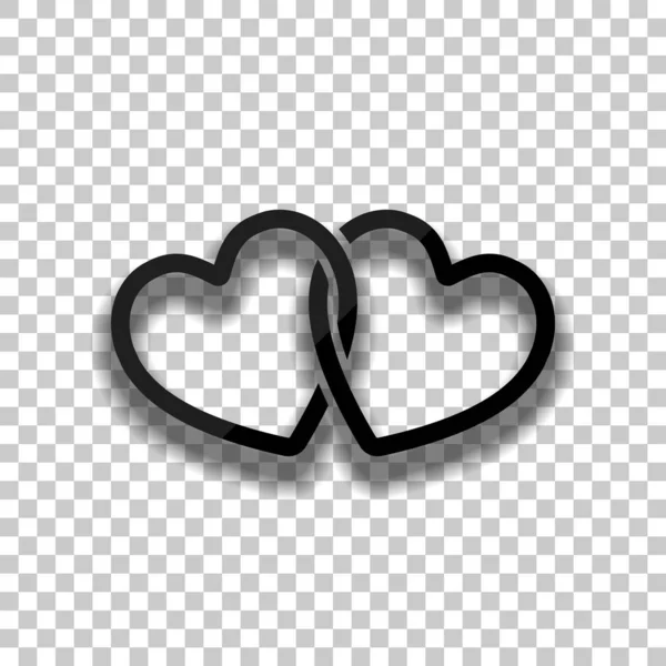 Икона Соединенных Сердец Значок Черного Стекла Мягкой Тенью Прозрачном Фоне — стоковый вектор