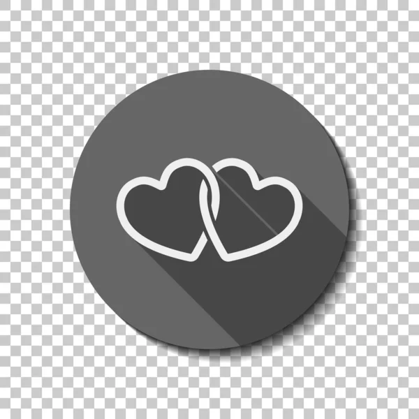 Linked Hearts Icon White Flat Icon Long Shadow Circle Transparent — Stock Vector