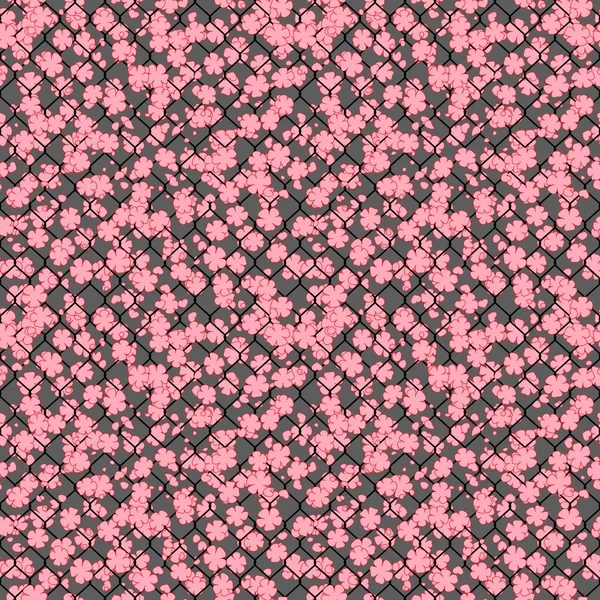 Sakura Mesh Çit Çiçekler Çiçek Duvar Gri Arka Plan Ile — Stok Vektör