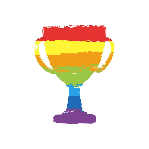 チャンピオンズ カップのシルエット シンプルなアイコン 図面記号 Lgbt スタイルと虹 オレンジ 紫の七色 — ストックベクタ