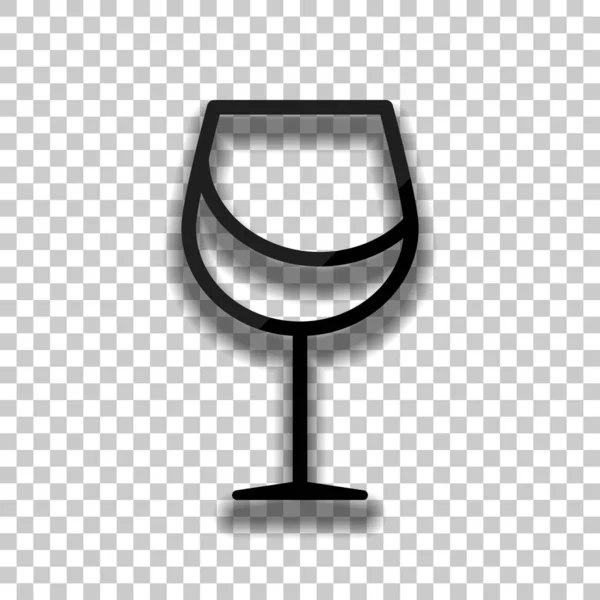 ワイングラス 線形の細いアウトライン 透明な背景のソフトな影と黒いガラス アイコン — ストックベクタ