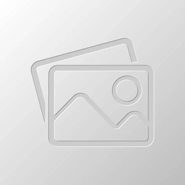 Birkaç dağlar ve güneş ile fotoğraf yığını. Basit doğrusal simgesi. Kağıt tasarımı. Düzenlenen sembolü. Çekirdeksiz stili