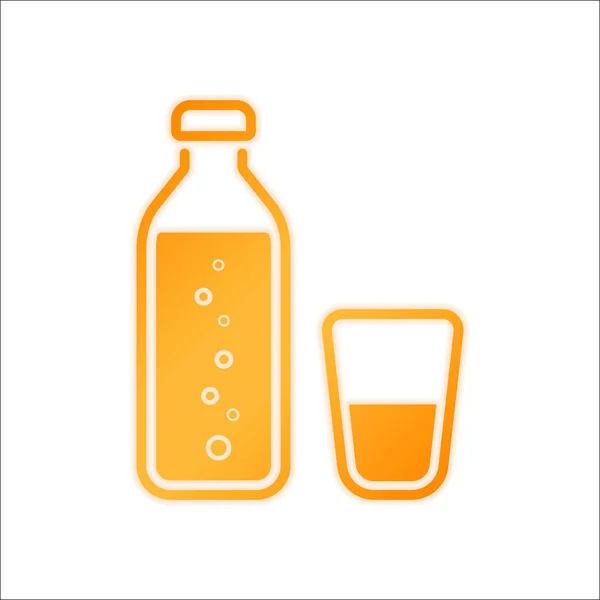 Flesje Water Met Bubbels Glazen Beker Eenvoudige Pictogram Oranje Ondertekenen — Stockvector