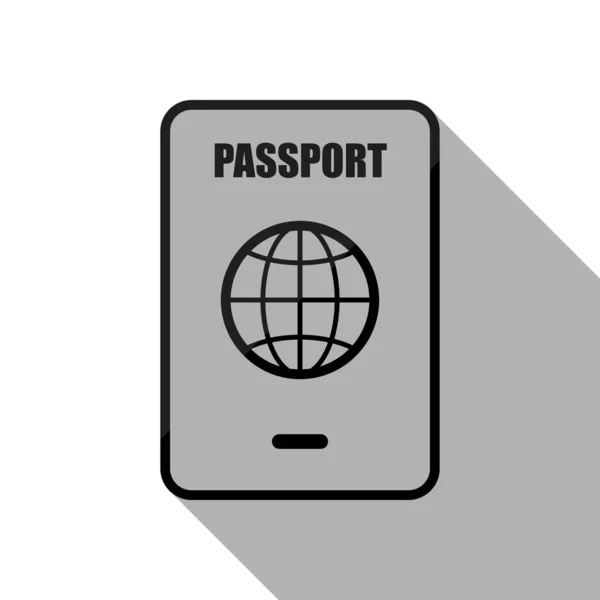 Pasaporte Icono Simple Objeto Negro Con Sombra Larga Sobre Fondo — Vector de stock