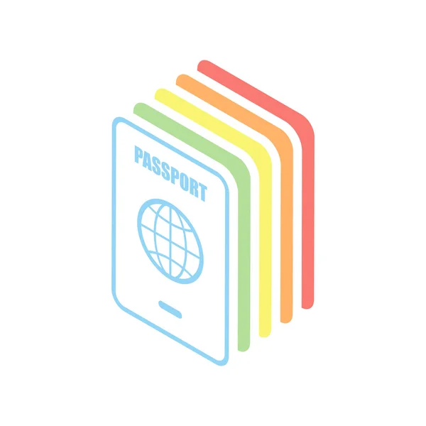 Passaporte Ícone Simples Pilha Ícones Isométricos Coloridos Fundo Branco — Vetor de Stock