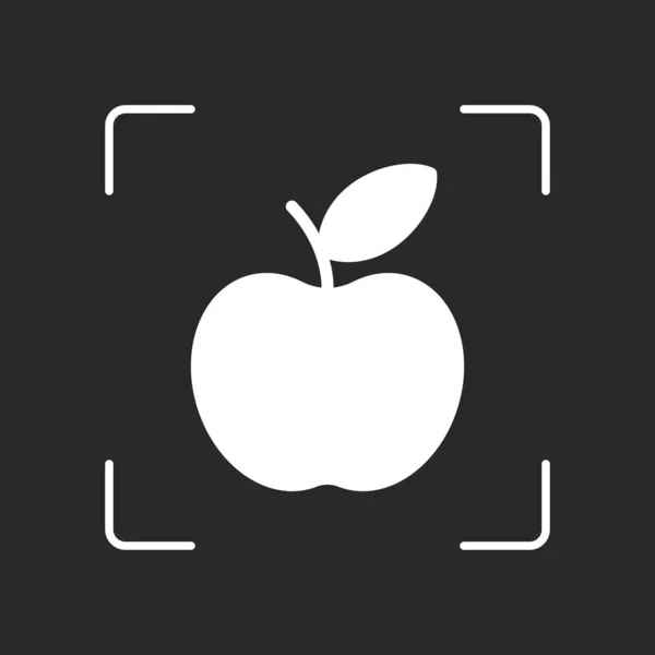 简单的苹果图标 黑暗背景相机自动对焦中的白色对象 — 图库矢量图片