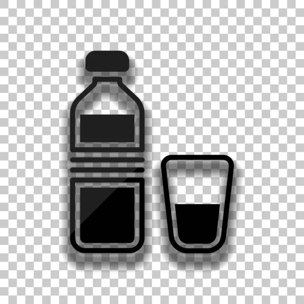 水とガラスのカップのボトル シンプルなアイコン 透明な背景のソフトな影と黒いガラス アイコン — ストックベクタ