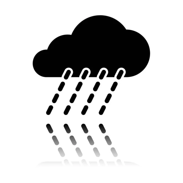 Regen Wettersymbol Schwarzes Symbol Mit Spiegelreflexion Auf Weißem Hintergrund — Stockvektor