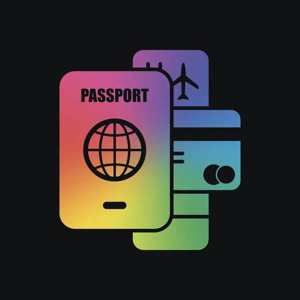 Pasaporte Billete Tarjeta Crédito Concepto Viaje Aéreo Color Arco Iris — Vector de stock