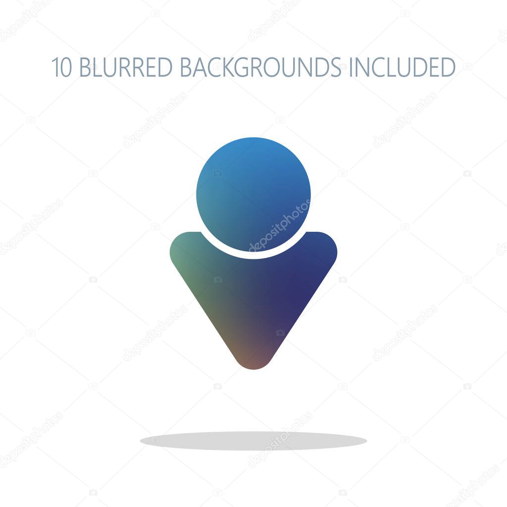 Simple male symbol. Man icon. Colorful logo concept with simple shadow on white. 10 different blurred backgrounds included