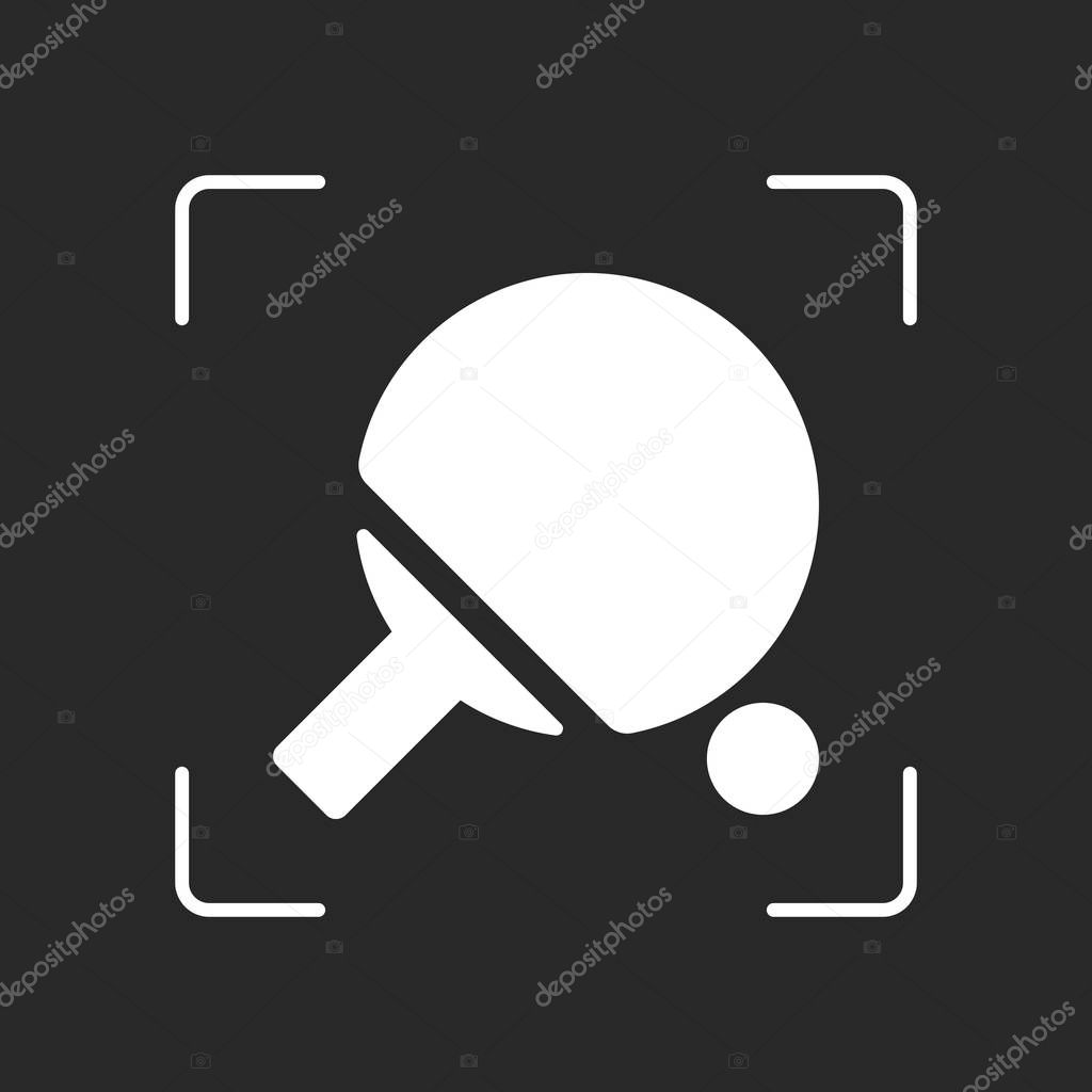 Ping pong icon. White object in camera autofocus on dark background