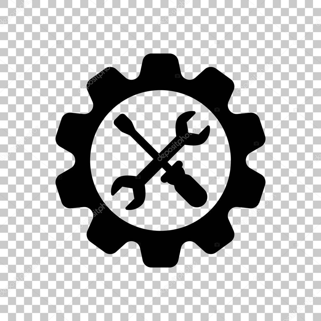 Wrench and screwdriver in gear. On transparent background.