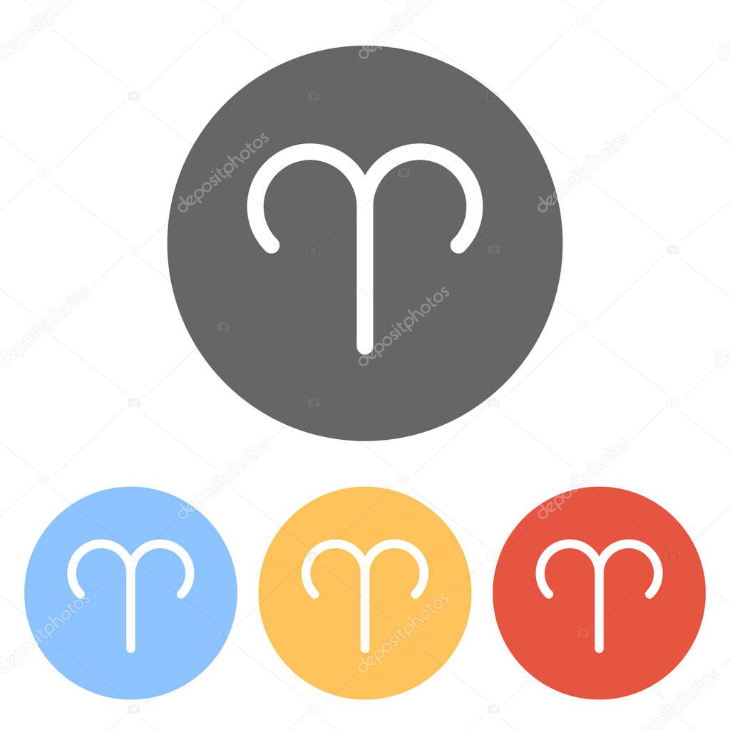 Astrological sign. Aries simple icon. Set of white icons on colored circles