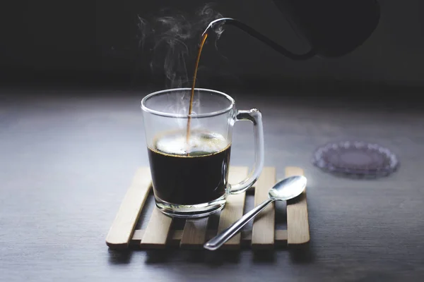 Hot black coffee, Fragrant and having light from window, Close-u — Stock Photo, Image