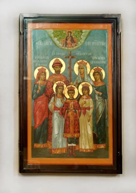 Beyaz arka plan üzerinde ahşap Hıristiyan Ortodoks simgesi