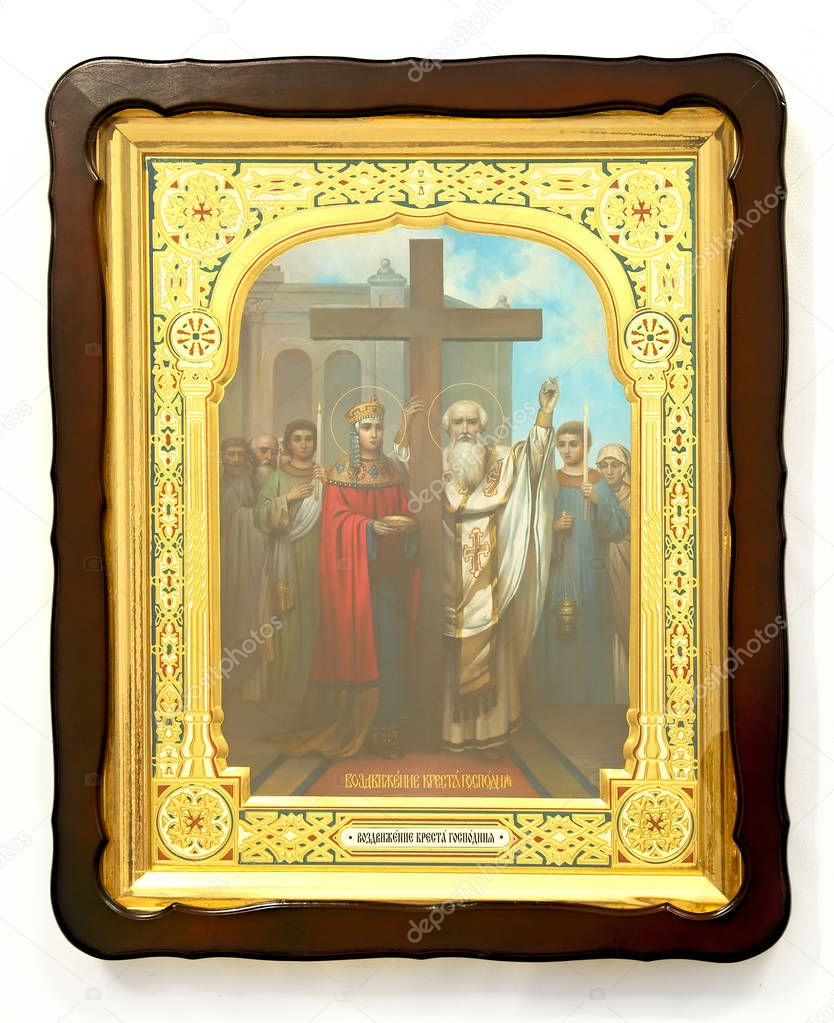 wooden christian orthodox  icon on white background