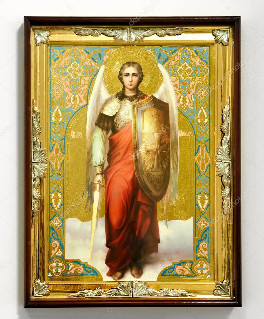 wooden christian orthodox  icon on white background