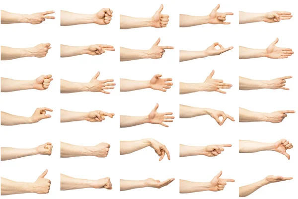 Multiple male caucasian hand gestures